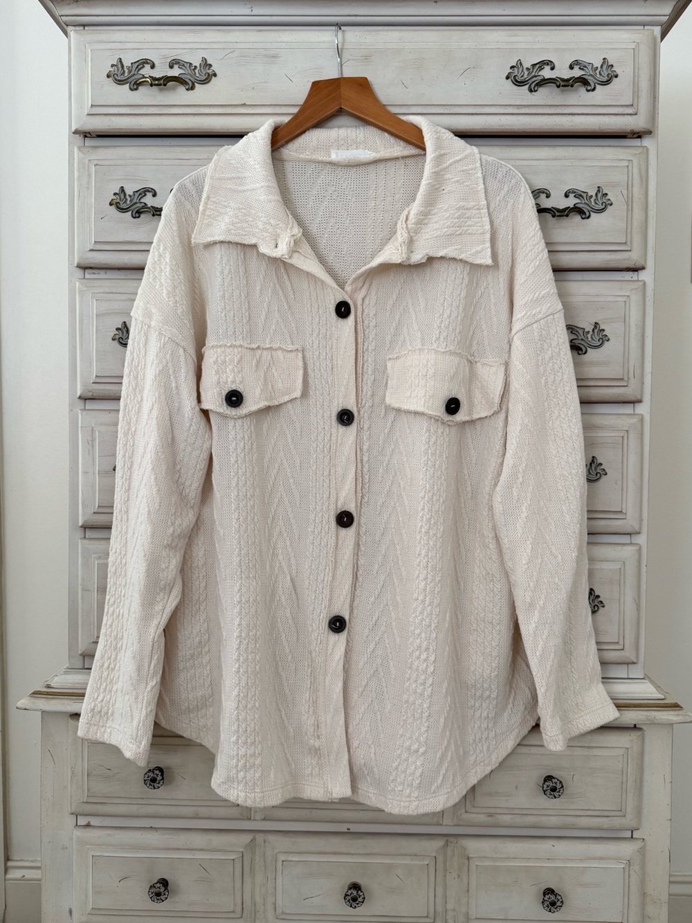 Vici Cream Pocketed Shacket
